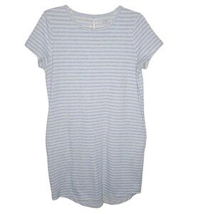 St. John's Bay Petite M Blue White Striped SS Pockets Stretch Knee Length Dress